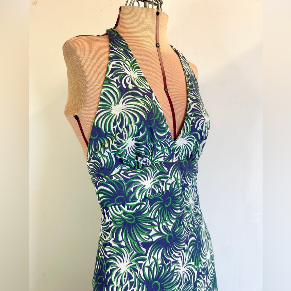 Vintage 1970s Halter Maxi Dress Blue Green White Size XS - Picture 4 of 12